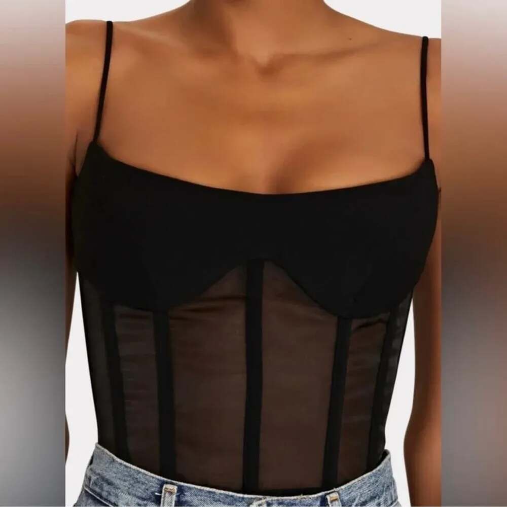 Rozie Corsets Corset Top Size 38 Black Sheer Mesh Boned Zip Back